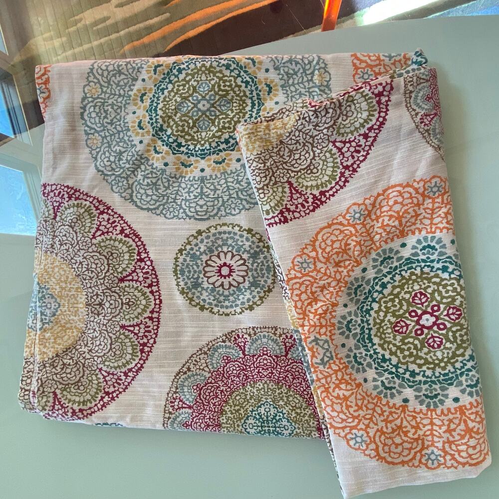 Mulitcolored Circle Patterns on‎ Ecru Rectangular Tablecloth 50" x 62"